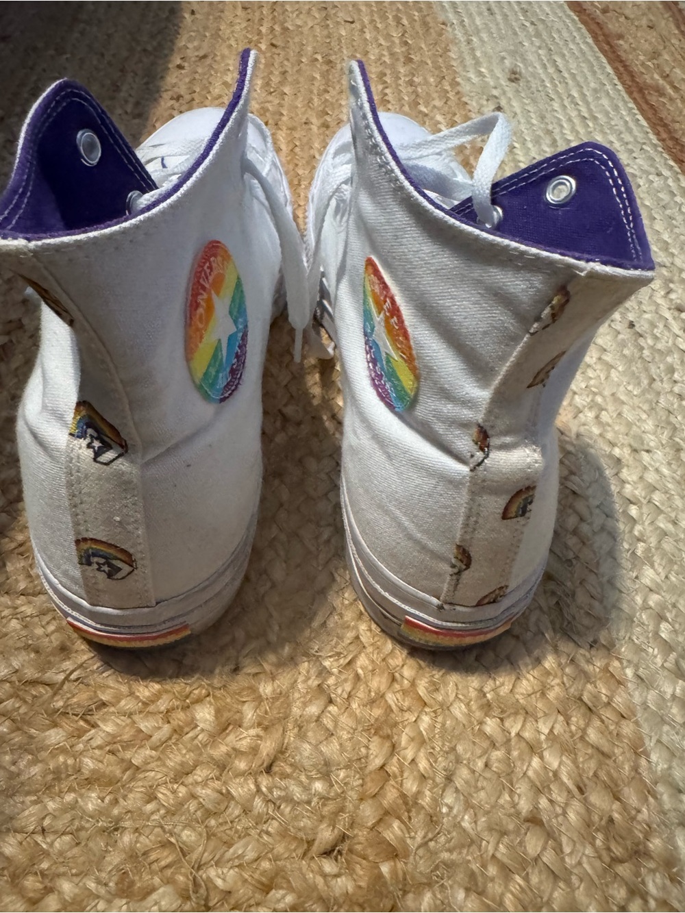 Custom Converse Pride White High-Top Sneakers with Rainbow Accent